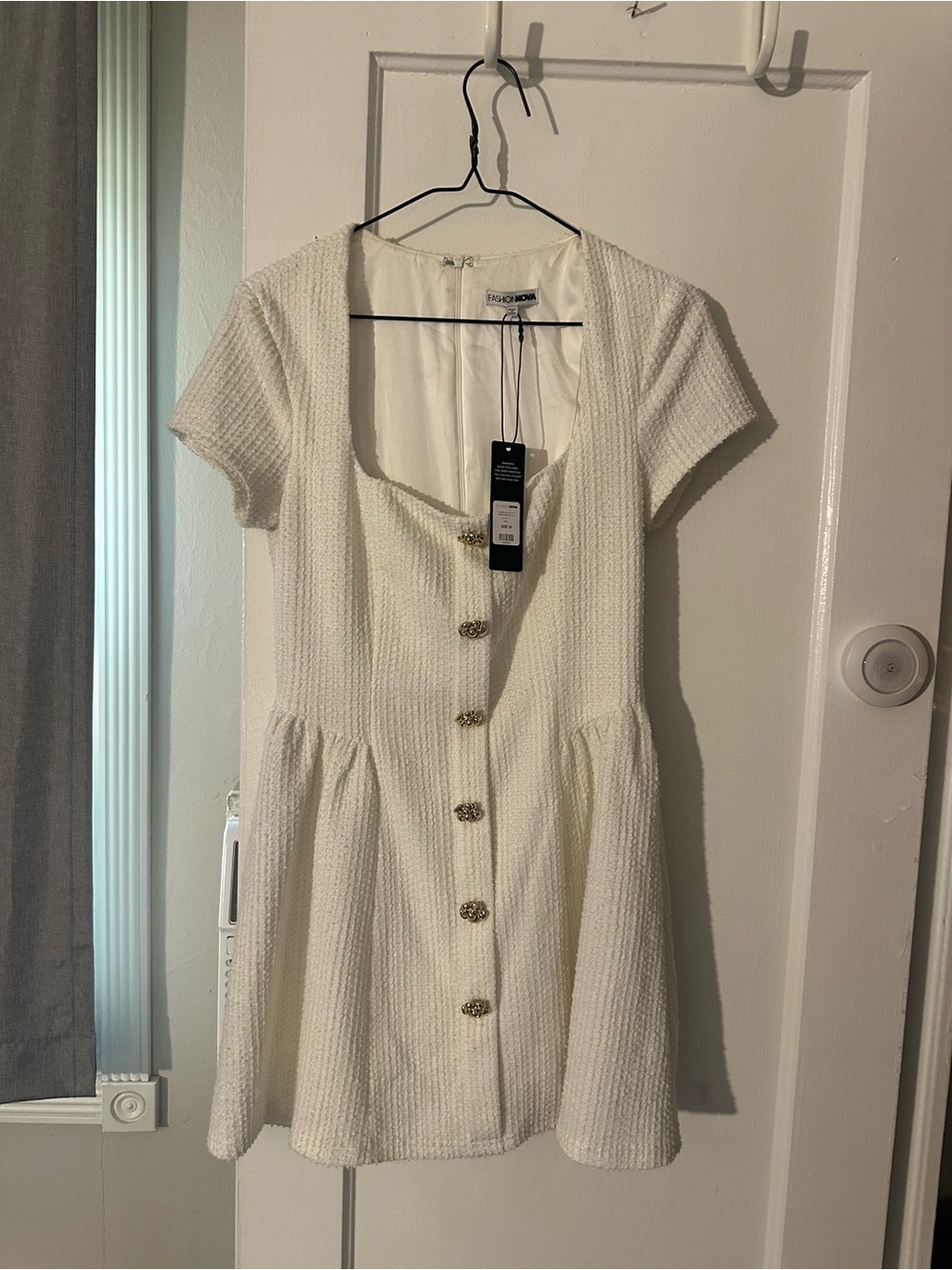 Fashion Nova White Textured Button-Front Mini Dress